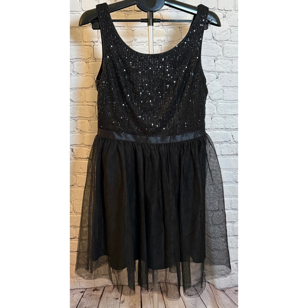 BeryLove Black Sequin Tulle Cocktail Dress Sleeveless Fit Flare XL LBD Party